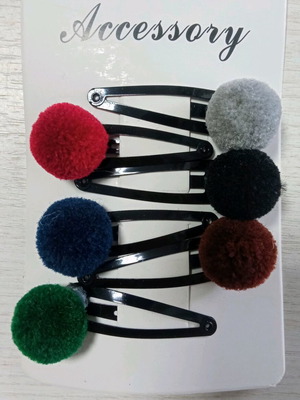 Hair ties and clips with pompom set of 6