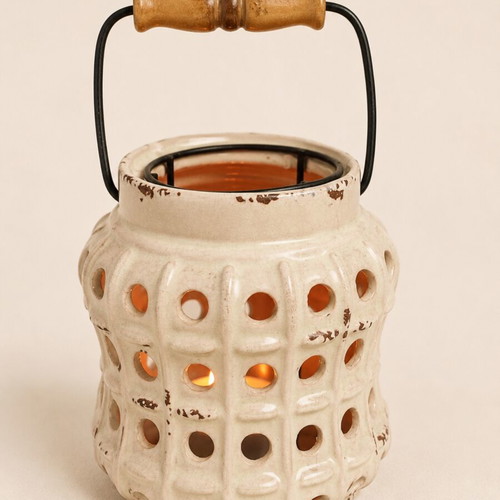 Vintage ceramic lantern candle holder used with handle