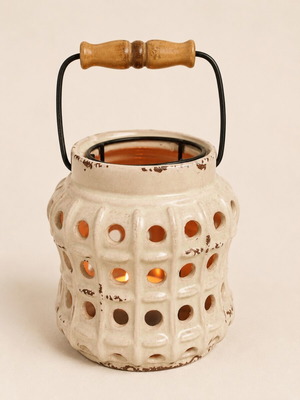 Vintage ceramic lantern candle holder used with handle