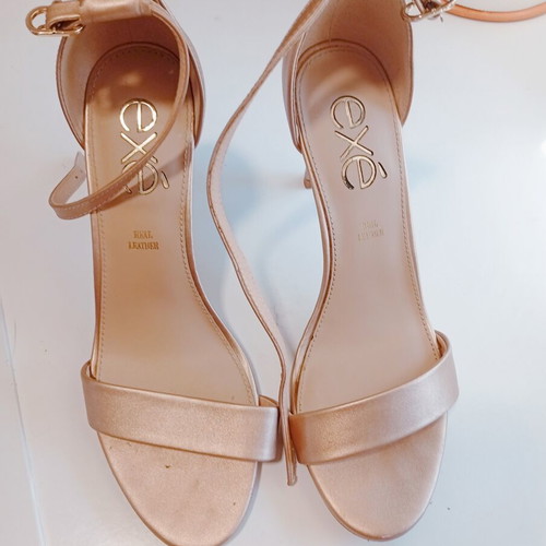 Exe leather sandals, champagne gold, size 39, high heel