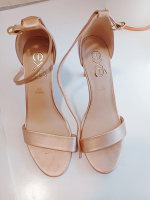 Exe leather sandals, champagne gold, size 39, high heel