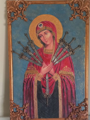 Icon of Virgin Mary on wood, new, 40×60 cm