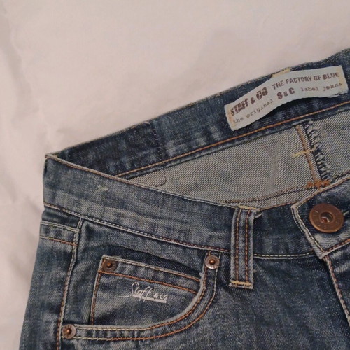 Staff and Co. Jean like new, low waist, straight leg, fringed, size 27, blue