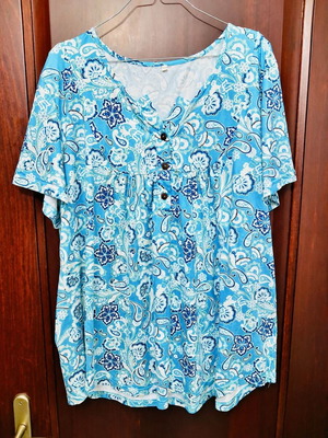 Paisley Tunic Top Plus Size XL-XXL New Blue and White