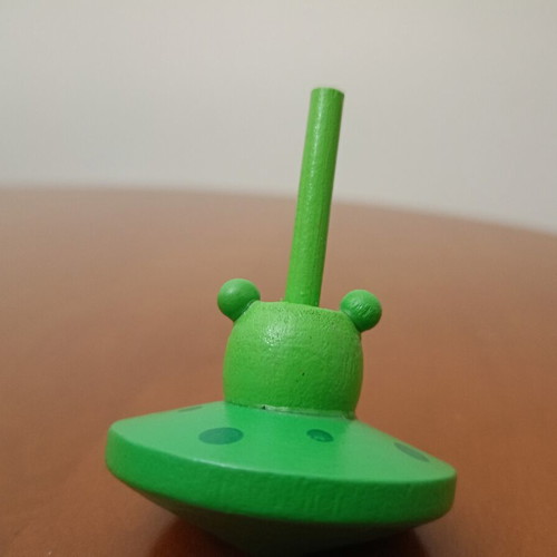 Wooden spinning top "Frog" like new, green traditional toy