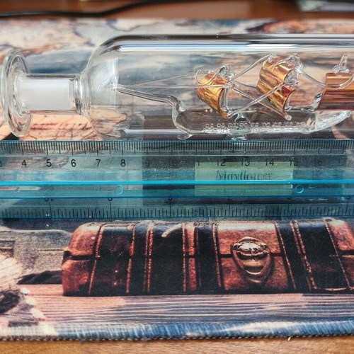 Mayflower decorative ship in glass bottle with wooden base, new