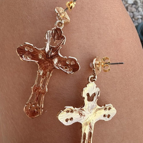Cross Earrings with Pearls stainless steel, gold, new