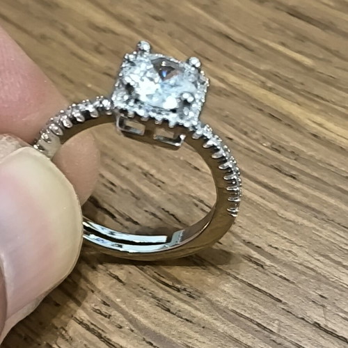 Silver 925 ring with white CZ stone halo design, new