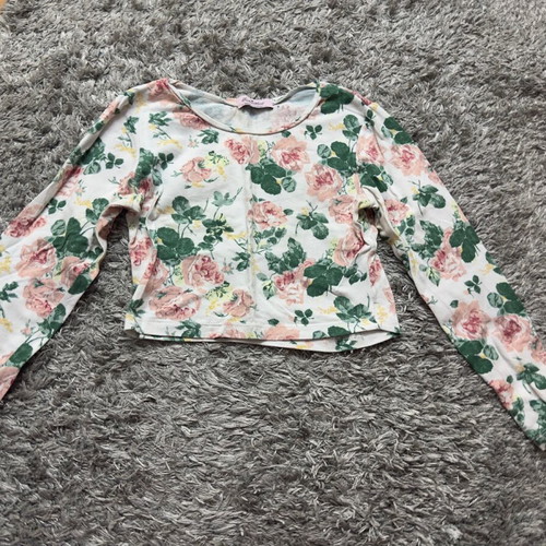 Women's crop top blouse with floral pattern used, size S