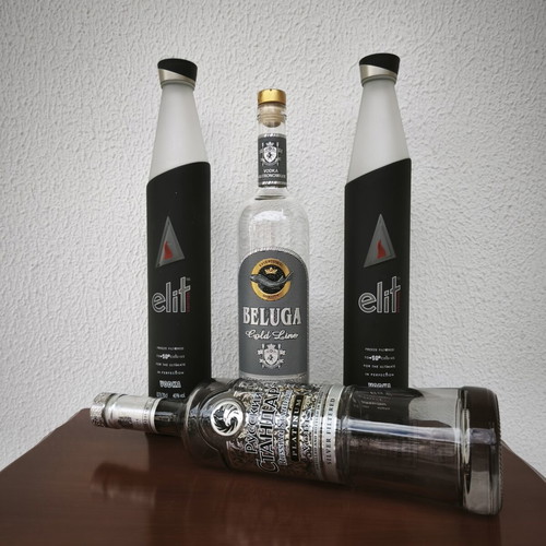 Vodka bottles set Stoli Elite Night Edition, Beluga Gold Line & Russian Standard