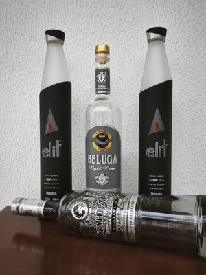 Vodka bottles set Stoli Elite Night Edition, Beluga Gold Line & Russian Standard