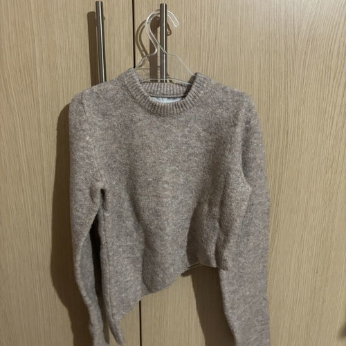 Bershka Cropped Knit Sweater Size S Like New Beige Taupe