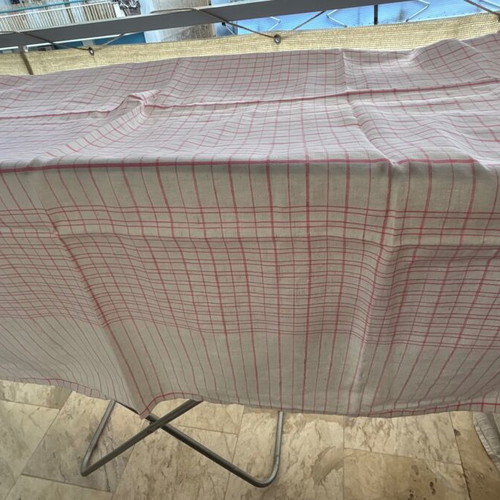 Linen tablecloth new with pink checkered pattern