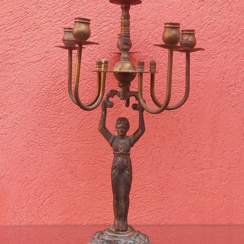 Brass six-arm candlestick used
