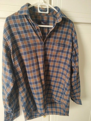 Men's checked shirt large regular fit like new, blue and brown