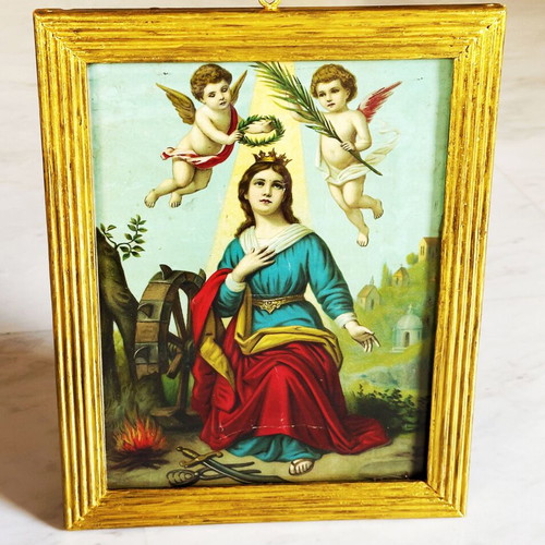 Antique Chromolithograph Saint Augusta by Fridolin Leiber used