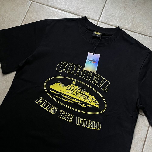 Corteiz Alcatraz T-shirt new, black and yellow, size large