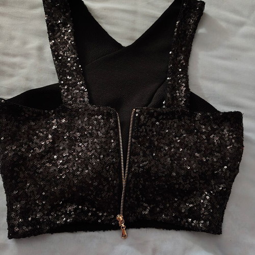 Italian black sequin crop top, size S