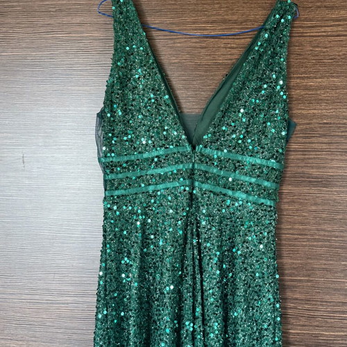 Evening dress dark green with sequins and transparency size L new unworn