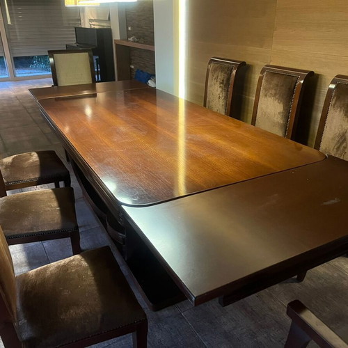 Handmade walnut dining set with 8 chairs used