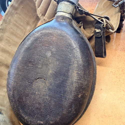 Authentic WWII Wehrmacht Canteen M41 and Canvas Ammo Belt used