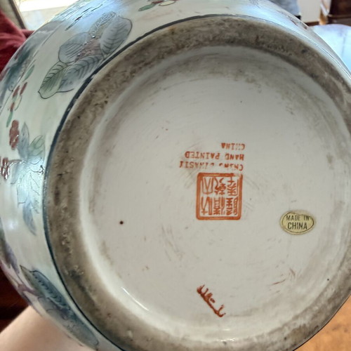Large handmade Chinese porcelain vase with traditional hand-painted design