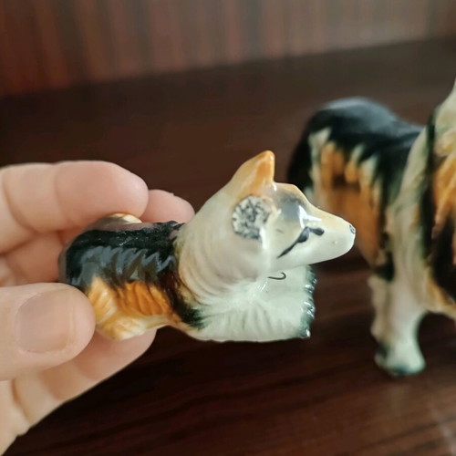 Collie dog decorative figures used, vintage style