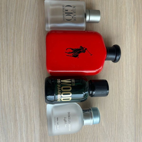 Empty perfume bottles used, Giorgio Armani, Dolce&Gabbana, Dsquared2, Ralph Lauren
