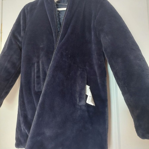 Dpam reversible waterproof jacket for girls, navy blue animal print, size 152 cm