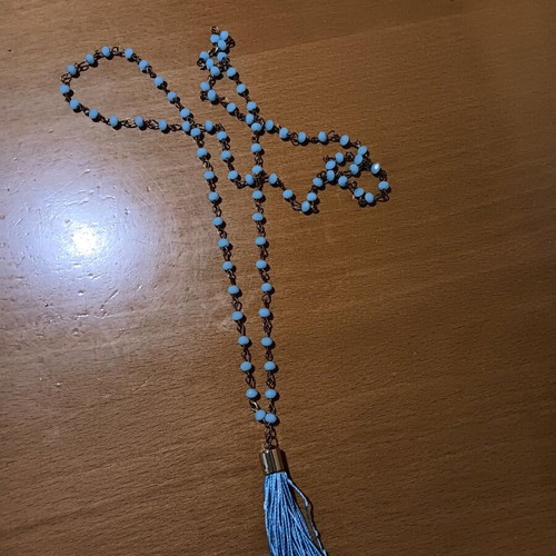 Turquoise faux jewelry necklace long with tassel, new, boho style