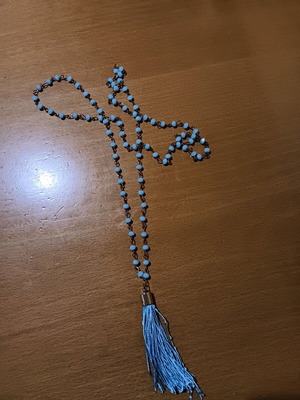 Turquoise faux jewelry necklace long with tassel, new, boho style