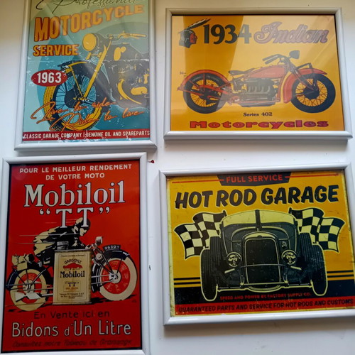Retro motorcycle posters in IKEA frames, like new, set of 4