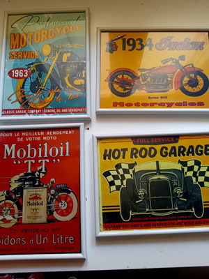 Retro motorcycle posters in IKEA frames, like new, set of 4