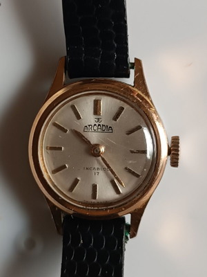 Arcadia Incablock 17 Gold wristwatch women's like new vintage 1950