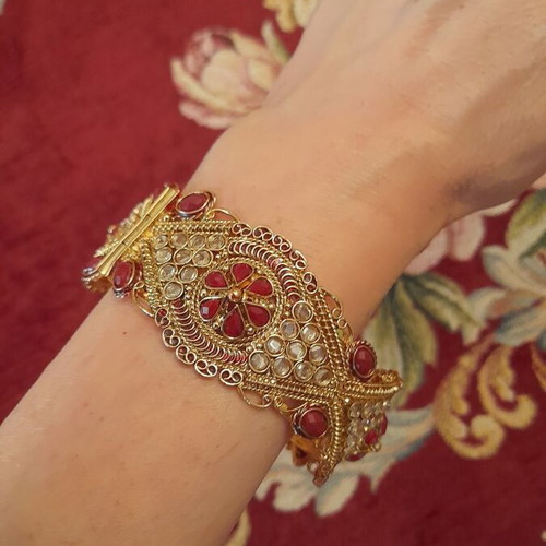 Gold-plated bracelet with rubies and zircon, like new