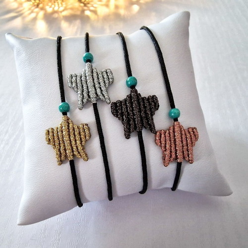 Star bracelet metallic handmade macrame with haolite bead and adjustable closure