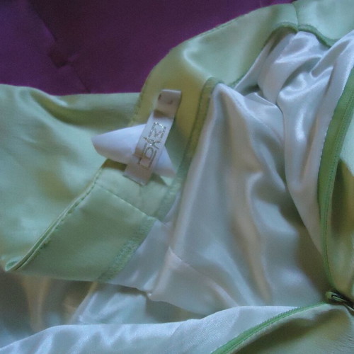 Evening dress L green purple strapless knee-length like new