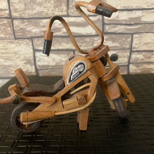 Decorative wooden handmade motorcycle like new, vintage 13x8 cm