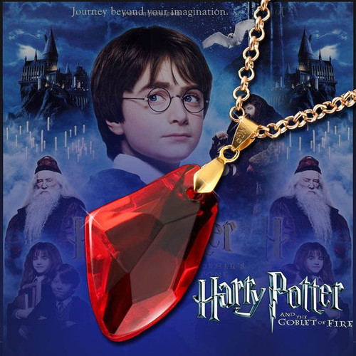 Harry Potter Necklace Philosopher's Stone like new, brass with red crystal