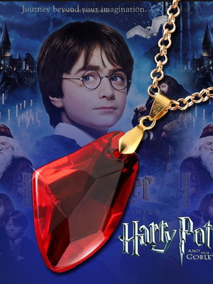 Harry Potter Necklace Philosopher's Stone like new, brass with red crystal
