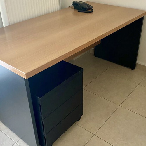 SATO office desk set used with rolling drawer and executive chair