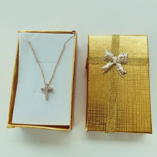 Cross stainless steel gold plated with small zircons, new