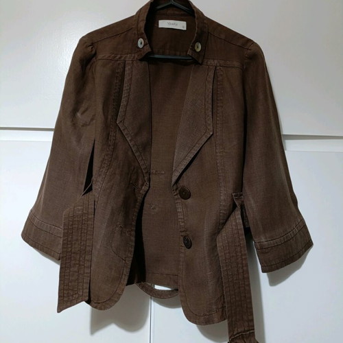 Linen jacket ysatis No 2 with detachable belt like new, brown