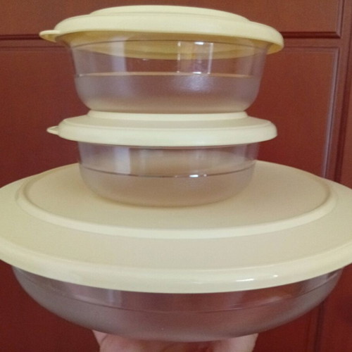 Tupperware Table Pearls set with airtight lemon-colored bowl and platter