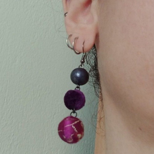 Asian style earrings with embroidery purple, new Marks & Spencer