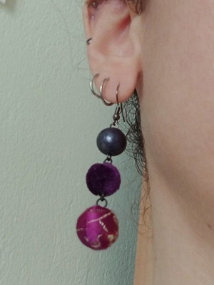 Asian style earrings with embroidery purple, new Marks & Spencer