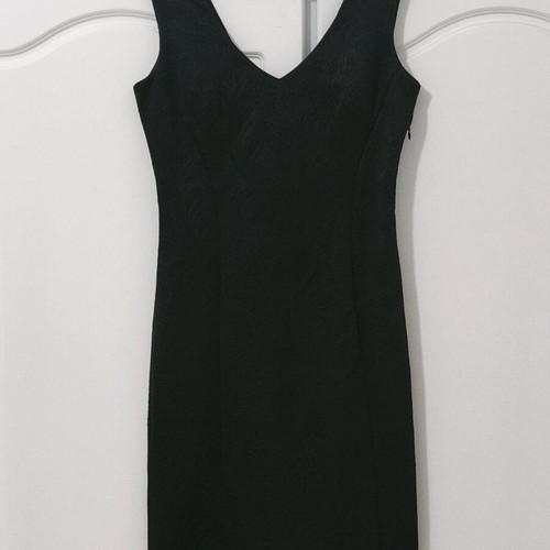Lussile Black Dress with Brocade Embossed Patterns New, Size Small