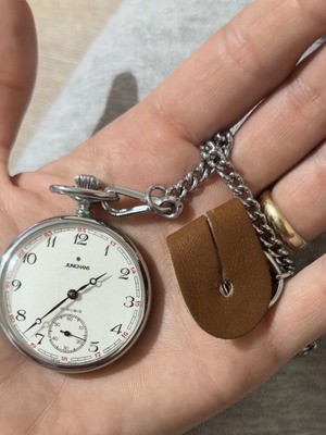Junghans Mechanical Pocket Watch like new with chain and railroad design