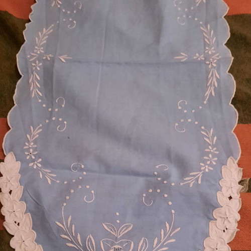 Table linens used, set of 3, embroidered and knitted
