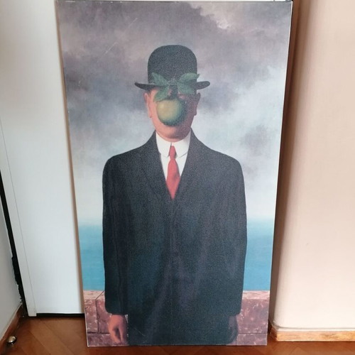 The Son of Man painting by Rene Magritte used, canvas print on wood frame